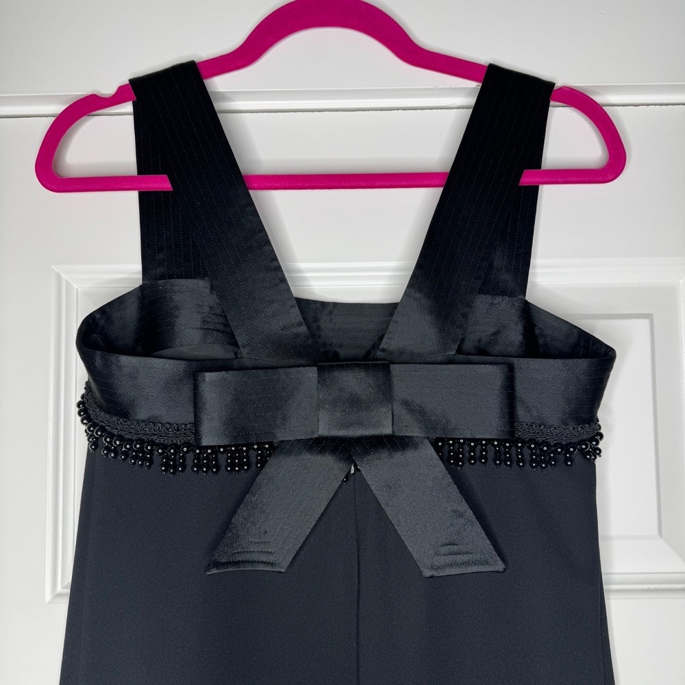 Bill Blass Vintage Cocktail Dress Black Beaded Fringe Bow Back Women's Size 4